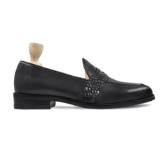 Black Leather Loafers with Textured Band | Men’s Formal Loafers