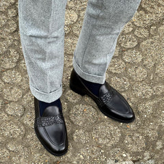 Black Leather Loafers with Textured Band | Men’s Formal Loafers