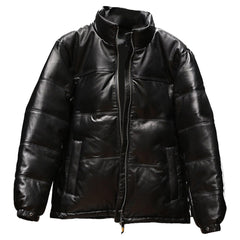 Schwarze Pufferjacke aus Leder für Herren.